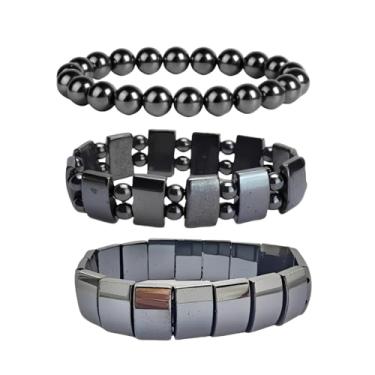 Imagem de Kit 3 Pulseiras Hematitas Emagrecimento Geométricas Pedra Natural