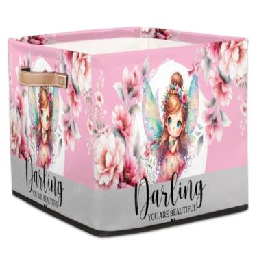Imagem de hongjinglin Cestos dobráveis de armazenamento de cubos fofos, caixas dobráveis de fada, brinquedo infantil com alças, organizador de tecido, cesto organizador para berçário, sala de estar, quarto