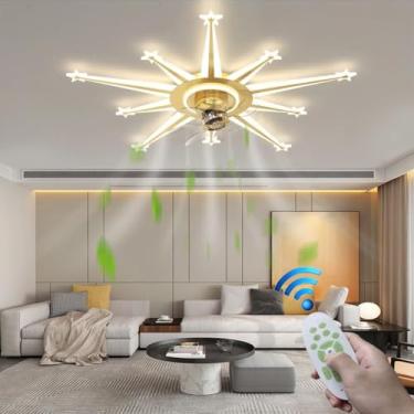 Imagem de Ventilador de teto com iluminação, luminária de teto criativa em formato de estrela com controle remoto, silencioso, 60W, dimerizável, com ventilador e timer, ideal para quarto, sala de esta