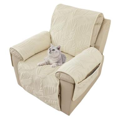 Imagem de AMZTOP Capa reclinável para poltronas reclináveis, 1 peça branca creme, bolso lateral, macia, de microfibra, veludo, para poltronas reclináveis, creme branco, capa de sofá reclinável para crianças