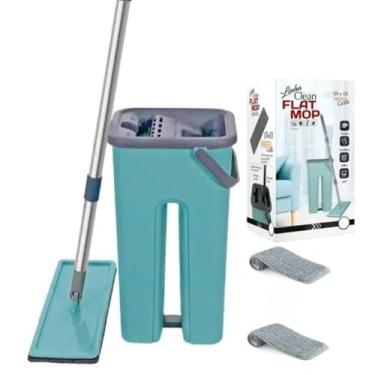 Imagem de Clean Flat Mop com Balde, Sistema de Limpeza com Esfregão, Inclui 2 Refis de Microfibra