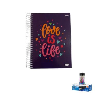 Imagem de Kit Caderno Feminino KBOM 20 Matérias Capa Dura 400 Folhas + Caneta Spiro Glow 0.7mm + Grampeador Metallic C-15