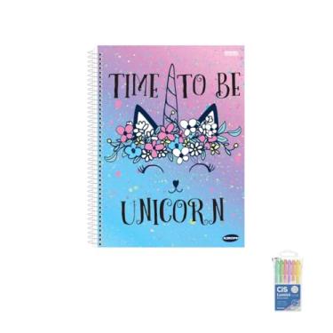 Imagem de Kit Caderno Feminino 1 Matéria Capa Dura 96 Folhas + Caneta Esferográfica e Marca Texto