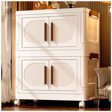 Imagem de SPXMQSS Caixas de armazenamento de plástico, caixas de armazenamento empilháveis, abertura frontal com tampas e rodas, recipientes de armazenamento dobráveis para sala de estar, quarto, guarda-roupa