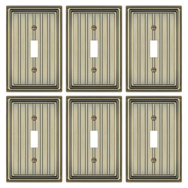 Imagem de Placa de parede de metal para tomadas elétricas, placa decorativa de latão antigo, capa de interruptor de luz, placas de parede de 1 gangue (interruptor único, pacote com 6)