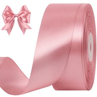Imagem de CLUEWR Fita de cetim malva rosada de 3,5 cm, rolo de fita de tecido sólido para buquês de flores, embrulho de presente, casamento, artesanato feito à mão