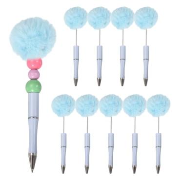 Imagem de PATIKIL Canetas esferográficas Pompom, canetas esferográficas fofas de plástico pompom com contas para bricolagem de presente, material de escritório - 10 peças (azul claro)