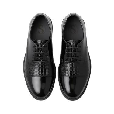Imagem de Sapato social masculino Dotted Derby Patente Cadarço Preto Formal Casamento Formatura, Preto envernizado., 12 Little Kid