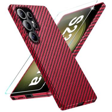 Imagem de Capa de fibra de carbono para Samsung Galaxy S23 Ultra com protetor de tela Slim Fit para Samsung S23 Ultra capa de telefone resistente durável queda fina híbrida PC capa de proteção rígida 5G