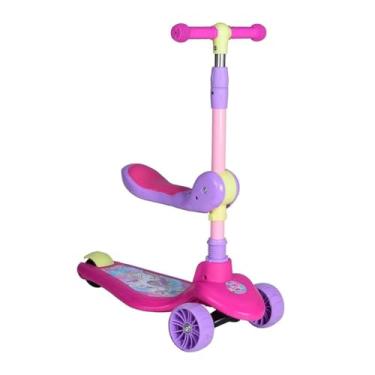 Imagem de Patinete Infantil 2 em 1 com Assento, Rosa, 3 Rodas, Ajustável, 93x26.5x63cm, Até 50kg, a partir de 2 Anos