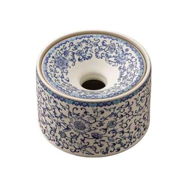 Imagem de Cinzeiro Cinzeiro pequeno em formato de funil cerâmica, ideal para uso doméstico, sala estar, escritório ou mesa. Cor: Azul e Branco