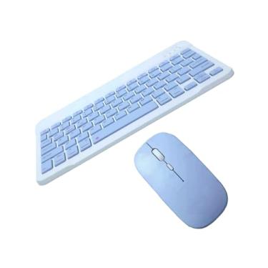 Imagem de Teclado e Mouse Sem Fio Bluetooth Ultra Fino Portátil, 78 Teclas, 10 Metros de Alcance (Azul)