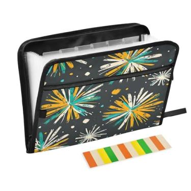 Imagem de Wassud Acordeão colorido de fogos de artifício organizador de arquivos de papel A4 com etiquetas pasta de arquivo expansível com 13 bolsos