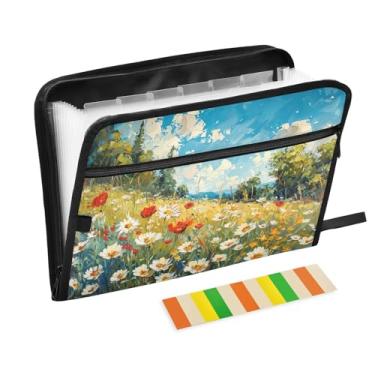Imagem de Wassud Acordeão de flor brilhante organizador de arquivos de letras A4 pastas de arquivo de papel organizador de documentos fólio com etiquetas pasta de arquivo expansível 13 bolsos