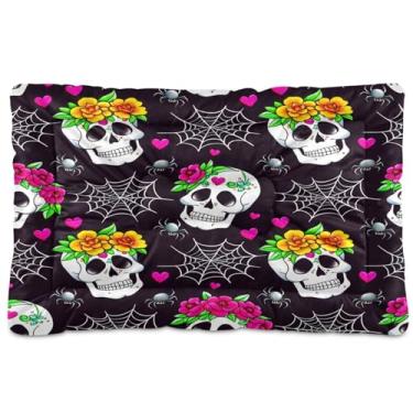 Imagem de Wassud Skulls and Webs Tapete lavável para animais de estimação para cães e gatos, almofada de cama de viagem antiderrapante, almofada de canil para ambientes internos e externos, 45 x 61 cm