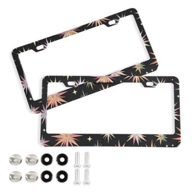 Imagem de CEBUGI Pacote com 2 molduras de placa de carro de alumínio capas de moldura de placa de carro com 2 furos estrelas acessórios automotivos para placas dianteiras e traseiras orifício elíptico