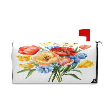 Imagem de Burbuja Capa de caixa de correio para buquê floral em aquarela capa de correio magnética para decoração de jardim e quintal, tamanho padrão 45 x 52 cm