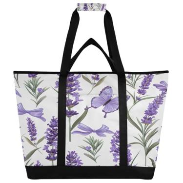 Imagem de STAYTOP Grande bolsa térmica térmica, linda lavanda dobrável para cozinha, reutilizável, lancheira, à prova de vazamento, sacola para compras, comida, viagem, praia, acampamento