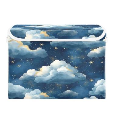Imagem de CEBUGI Caixas de armazenamento com tampas caixa de armazenamento de tecido dobrável Nuvens e Estrelas caixas organizadoras para armário de casa prateleiras de quarto 40 x 32 x 39 cm
