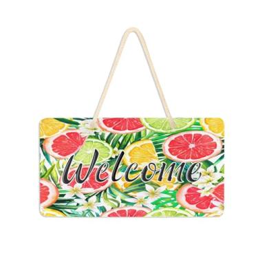 Imagem de Burbuja Placa de boas-vindas com fatias vibrantes de toranja para porta da frente, placa de boas-vindas de PVC para decoração de férias, 15 x 28 cm