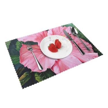 Imagem de Jogo americano de mesa de jantar requintado com estampa de flores rosa Havaí, tapetes laváveis antiderrapantes, para cozinha, decoração de casa