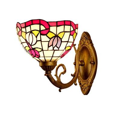 Imagem de Arandela de parede estilo Tiffany com gardênia, vintage, campestre, floral, feita à mão em vitral, para cabeceira, quarto, sala de estar, corredor, 20 cm (8 polegadas)