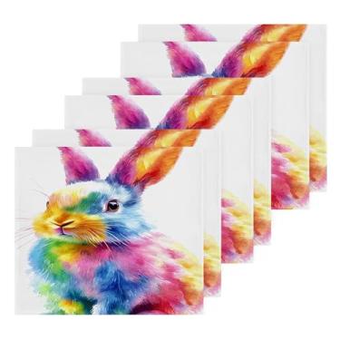 Imagem de Burbuja Pacote com 6 toalhas de algodão coloridas de coelho, toalhas de rosto altamente macias e absorventes para banheiro, mão, cozinha, academia, limpeza, 30 x 30 cm