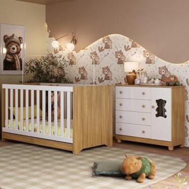 Imagem de Berço Americano 3 em 1 com Cômoda 1 Porta 4 Gavetas Fofura Multimóveis Mp4724 Madeirado/branco
