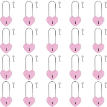 Imagem de VeYocilk Love Lock, 20 peças de 8,89 cm 50 mm fosco rosa coração cadeado afiado para ponte amor casamento aniversário presente de viagem (com chave)