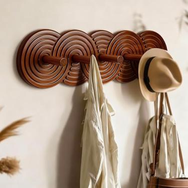 Imagem de Briwooody Cabide de parede de madeira natural suporte de parede moderno de meados do século cabide de madeira para decoração artística de entrada com 5 ganchos para pendurar casacos, chaves, chapéus
