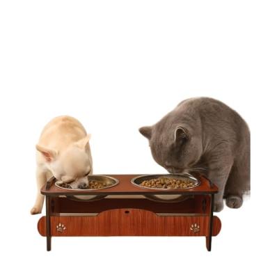 Imagem de Comedouro Elevado Pet em MDF com Tigelas de Inox | Antiderrapante, Atóxico e Durável | Ideal para Gatos e Cães – Melhora Digestão e Postura(Cerejeira,P)