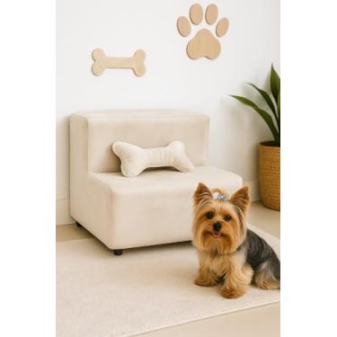Imagem de Escadinha Rampa para Pet 2 Degraus com Osso, para Gato e Cachorro, Ideal para Sofá e Cama, Espumada Resistente Luxo (Bege)