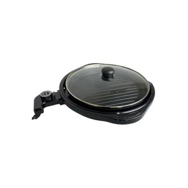 Imagem de Grill Elétrico Redondo Premium com Termostato, 1200W, 127V, Antiaderente, 40cm Diâmetro, Preto, Bandeja Coletora de Gordura