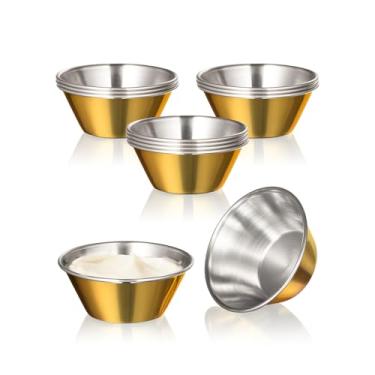Imagem de Fit Meal Prep Pacote com 12 copos dourados de aço inoxidável de 42,5 g, ramequins de metal reutilizáveis, tigelas de condimento de grau comercial, copos de porção individual, copo redondo pequeno Au