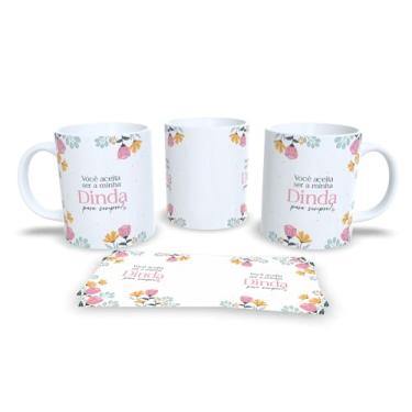 Imagem de Caneca de Cerâmica Personalizada Dinda eu amo você, Design Floral com Coração, Branca (19)