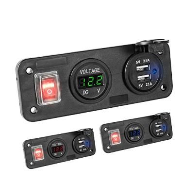 Imagem de XINCOL Tomada dupla USB 2.1A e 2.1A+ LED voltímetro painel com interruptor liga/desliga, kit faça você mesmo para carro, caminhão, barco, trailer marítimo (vermelho)