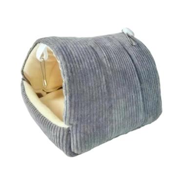 Imagem de IEUDNS de inverno quente para pássaros, rede suspensa, casinha de pássaros, caverna espessa para gaiola, cama para pássaros como agapornis, Cinza