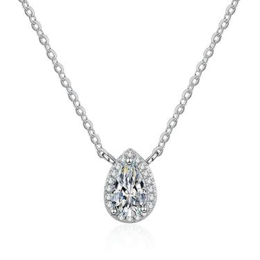 Imagem de Colar de moissanite de 2 quilates com pingente de prata esterlina 925 para mulheres, banhado a ouro branco, simples, micro pavê em forma de pêra, cor D, médio, prata, moissanita, médio, prata,