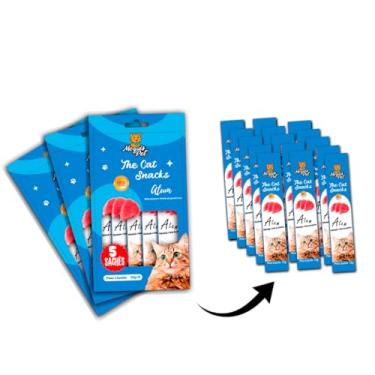 Imagem de Kit15 Petisco Snack Cremoso MeguisPet p/Gatos Sabor Atum 1+1+1 = 3 Pacotes=15 saches Total 225g