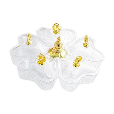 Imagem de IEUDNS Bandeja giratória dividida para servir aperitivos, tigela para lanches, multifuncional, com 5 compartimentos em formato de coração, ideal para doces, Lua Estrelada Clara