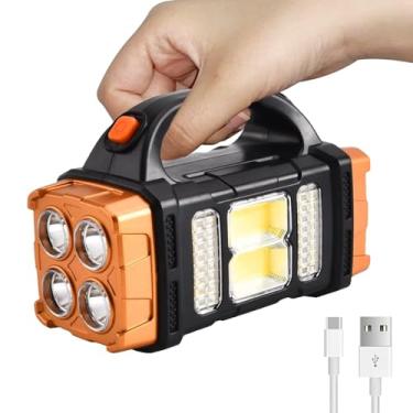 Imagem de Lanterna portátil solar de dois lados com luz lateral COB alta luminosidade 8 modos busca LED recarregável cabo USB para caça navegação acampamento e emergências