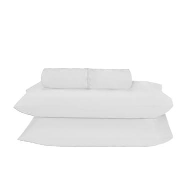 Imagem de Lençol King Avulso com Elástico, Poliéster, Tamanho único, Branco, Percal, Liso, 203x193cm, 300 Fios