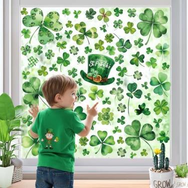 Imagem de Adesivos de janela de Dia de São Patrício – 122 peças reutilizáveis adesivos de janela de trevo, adesivos estáticos de dupla face para janelas de vidro, decorações do dia de São Patrício para sala de