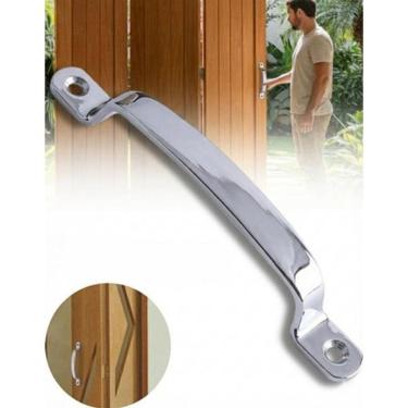 Imagem de Puxador Porta Camarão Prateado Alumínio Madeira Parafuso