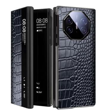 Imagem de LTLMYDAM Capa de couro genuíno para Huawei Mate XT, Smart View Flip Crocodile Texture Case Luxuoso Fecho Magnético Cobertura Completa, Preta, XT