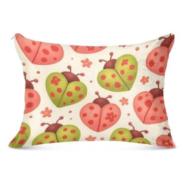 Imagem de Cute Heart Ladybugs fronha decorativa rosa com zíper King Queen tamanho padrão fronha fofa estampa macia grande travesseiro de corpo grande, tamanho king, 50,8 cm x 101,6 cm