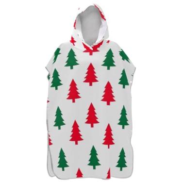 Imagem de Joisal Lindas árvores de Natal poncho de surfe branco trocador roupão adulto com capuz toalha de praia impressão secagem rápida homens mulheres poncho com capuz