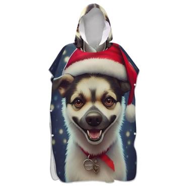 Imagem de TSENQUE Poncho de surfe trocador de roupão adulto praia moletom toalha floral vestível feminino ponchos com capuz cachorro branco bonito Natal