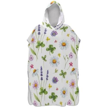 Imagem de Joisal Aquarela Flores Silvestres Branco Trocador Roupão para Adultos Poncho de Surf Wearable Unissex Adulto Poncho com Capuz Praia Moletom Toalha Natação