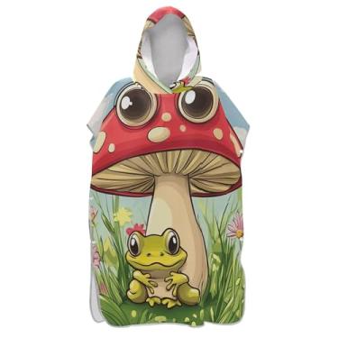 Imagem de TSENQUE Poncho de surfe absorvente para adultos trocador de roupão de praia com capuz toalha floral fofo desenho animado sapo colorido poncho masculino com capuz